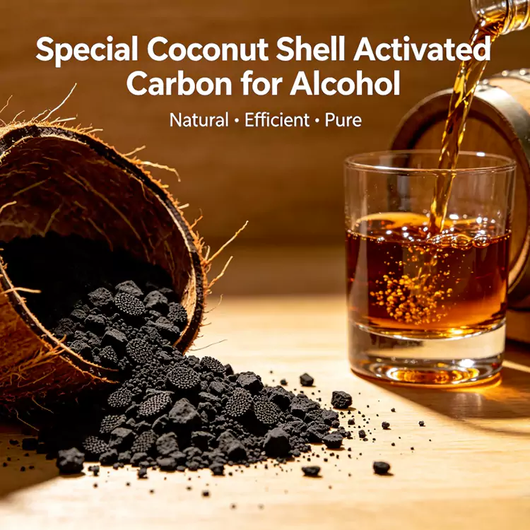 Carbono de casca de coco para purificação de licor e álcool
