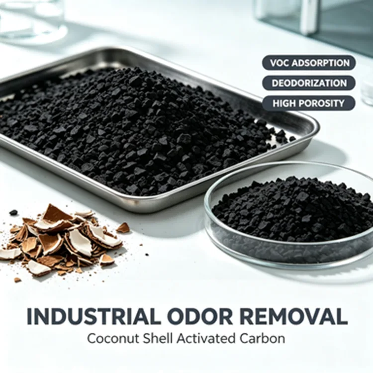 Desodorização de carvão ativado com casca de coco para uso em fábrica