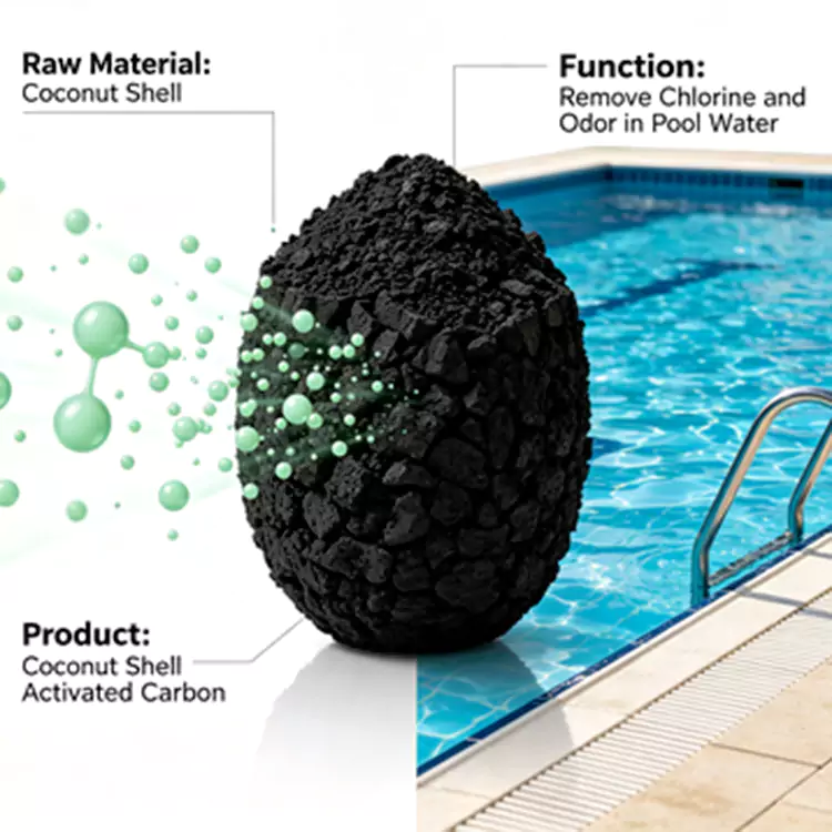 Carbono para descloração de piscina e água circulante